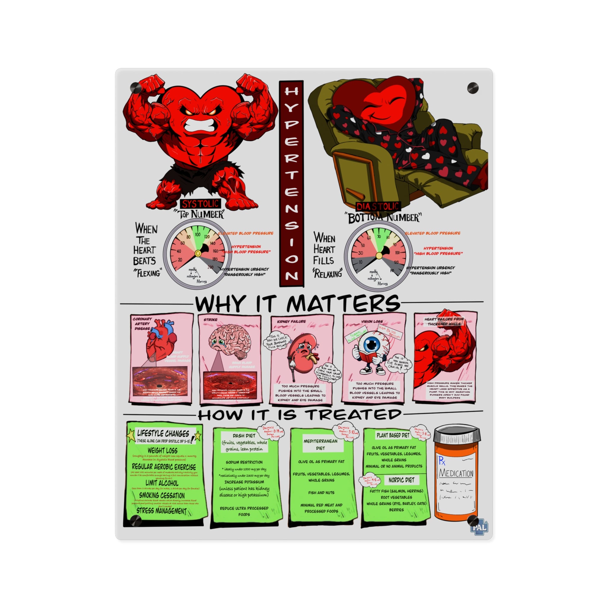 Blood Pressure Acrylic Wall Art Panel for Patient Education in Clinics and Hospitals