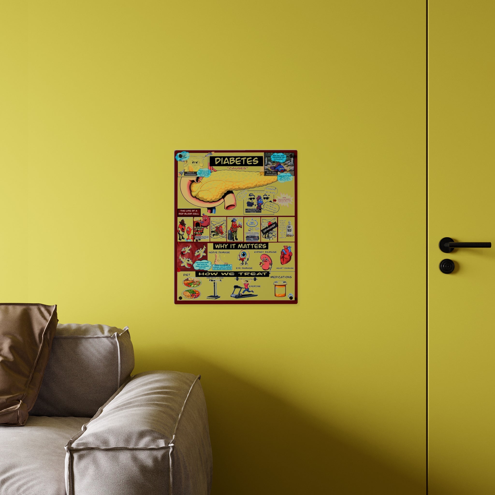 Diabetes Acrylic Wall Art Panel for Patient Education in Clinics and Hospitals